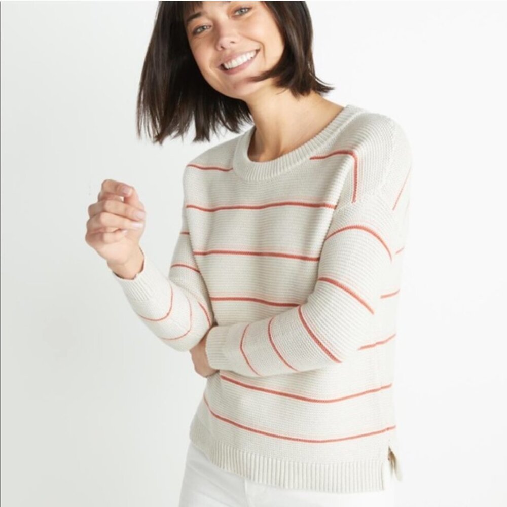 Marine Layer Nina Knit Crewneck Cotton Sweater Stripes Oatmeal Pink Size Small